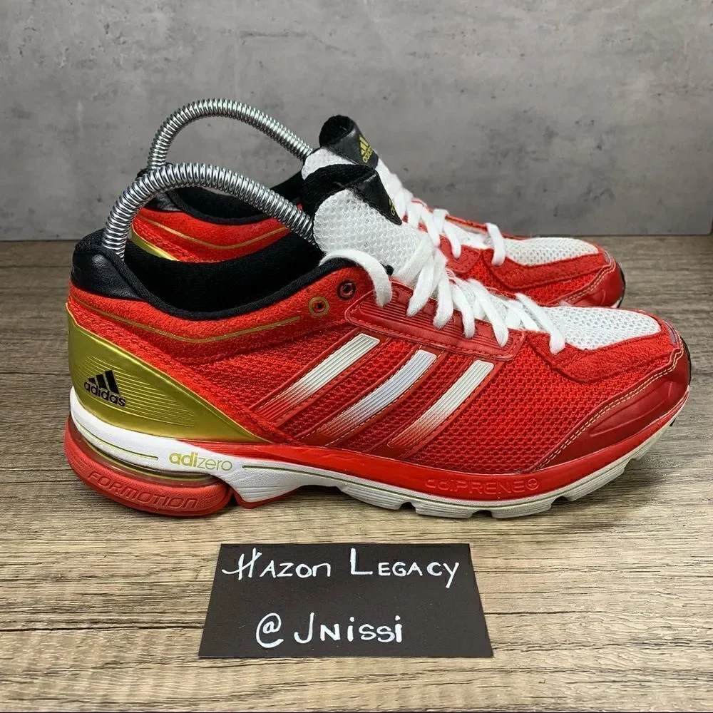 Adidas~Adizero Boston 3~Red/White/Gold~Mens~Running‎ shoes~Size 8.5